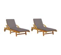vidaXL Tumbonas con Cojines 2 uds Madera Maciza de Acacia 200x68x83 cm, Tumbona de jardín, Tumbona de Exterior, Tumbona al Aire Libre