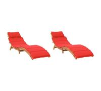 vidaXL Tumbonas con Cojines 2 uds Madera Maciza de Acacia Rojo, Tumbona de Exterior, chaise Longue de Exterior, Muebles de Exterior, Tumbona de jardín