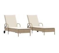 vidaXL Tumbonas con Cojines 2 Unidades ratán sintético Beige, sofá Cama, Tumbona de jardín, Tumbona de Exterior, sofás Cama, tumbonas de jardín