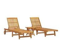 vidaXL Tumbonas con Mesa 2 Unidades Madera Maciza de Acacia, Tumbona de Exterior, Tumbona de jardín, Tumbona de Madera Maciza, Tumbona de terraza