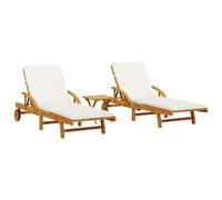 vidaXL Tumbonas con Mesa 2 Unidades Madera Maciza de Acacia, Tumbona de jardín, Tumbona de Exterior, Tumbona al Aire Libre, Tumbona de jardín