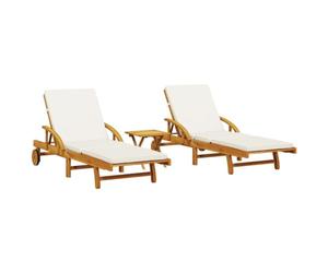 vidaXL Tumbonas con Mesa 2 Unidades Madera Maciza de Acacia, Tumbona de jardín, Tumbona de Exterior, Tumbona al Aire Libre, Tumbona de jardín