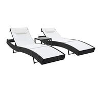 vidaXL Tumbonas con Mesa 3 Piezas Ratán Sintético Blanco/Negro Muebles Terraza