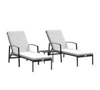 vidaXL Tumbonas con Mesita 2 uds, Sillas con Respaldos, Sillones de Relax, Asientos para Jardín Patio Piscina Balcón, Ratán Sintético Marrón