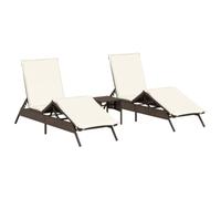 vidaXL Tumbonas con mesita 2 Unidades ratán sintético marrón, Tumbona de Exterior, Tumbona de jardín, Muebles de Exterior, Tumbona de Exterior