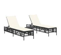 vidaXL Tumbonas con mesita 2 Unidades ratán sintético Negro, Tumbona de Exterior, Tumbona de jardín, Muebles de Exterior, Tumbona de Exterior