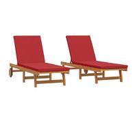 vidaXL Tumbonas con Ruedas y Cojines 2 uds Madera de Acacia Maciza