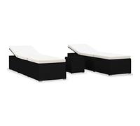 vidaXL Tumbonas de Jardín y Mesita 3 Piezas Hamacas Chaise Lounge Sillón Reclinable Cama Salón Mesa de Té Muebles Exterior Ratán Sintético Negro
