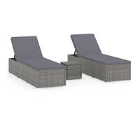 vidaXL Tumbonas de Jardín y Mesita 3 Piezas Hamacas Chaise Lounge Sillón Reclinable Cama Salón Mesa de Té Muebles Exterior Ratán Sintético Gris