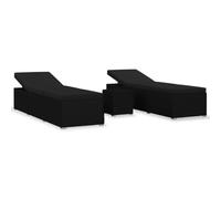 vidaXL Tumbonas de Jardín y Mesita 3 Piezas Hamacas Chaise Lounge Sillón Reclinable Muebles Exterior Cama Salón Mesa de Té Ratán Sintético Negro