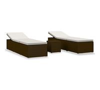 vidaXL Tumbonas de Jardín y Mesita 3 Piezas Hamacas Chaise Lounge Sillón Reclinable Cama Salón Mesa de Té Muebles Exterior Ratán Sintético Marrón