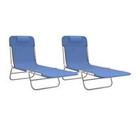 Tumbonas Plegables 2 Uds Acero Y Textilene Azul Vidaxl