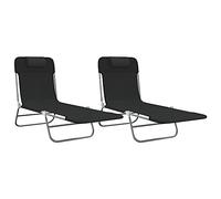 Tumbonas Plegables 2 Uds Acero Y Textilene Negro Vidaxl