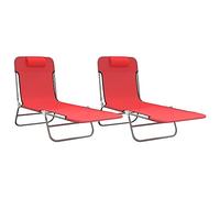 Tumbonas Plegables 2 Uds Acero Y Textilene Rojo Vidaxl