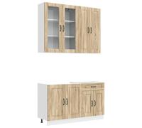 vidaXL Unidad de Cocina Kalmar 4 pcs Roble Sonoma Madera de ingeniería, Almacenamiento Elegante para Cocina, armarios Ajustables, Muebles Modernos, ahorran Espacio