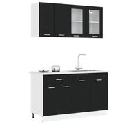 vidaXL Unidad de Cocina Lyon 4 pcs Roble Negro Madera de ingeniería, Estante Moderno para Cocina, montado en la Pared, diseño Funcional, gabinete Que Ahorra Espacio para organizar tu hogar