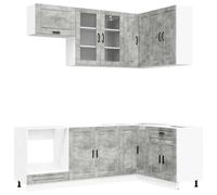vidaXL Unidad de Cocina Porto 8 pcs Gris Hormigón Madera de ingeniería, Armario de Cocina, Mueble Moderno, Estantería Interior, Madera de Ingeniería, Organizador Práctico, Ahorra Espacio