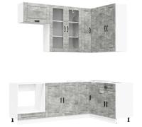 vidaXL Unidad de Cocina Porto 8 pcs Gris Hormigón Madera de ingeniería, Armario de Cocina, Mueble Moderno, Estantería Interior, Madera de Ingeniería, Organizador Práctico, Ahorra Espacio