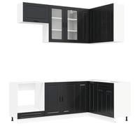 vidaXL Unidad de Cocina Porto 8 pcs Negro Madera de ingeniería, Armario de Cocina, Mueble Moderno, Estantería Interior, Madera de Ingeniería, Organizador Práctico, Ahorra Espacio