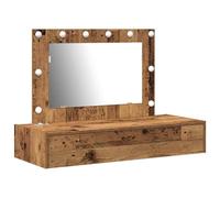 vidaXL Tocador Rústico de Madera Vieja con Luces LED | Dimensiones 100 x 40 x 70 cm | Cajón Tradicional | Espejo Plano | Uso Interior | Decoración Elegante para Dormitorio | Mesa de Maquillaje | Estac