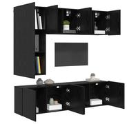 vidaXL Unidades de Pared para TV Montaje en la Pared 5 pcs Roble Negro, Sala Moderna, Mueble para TV Elegante, Consola de Medios con Amplio Espacio, diseño con Compartimentos