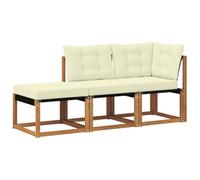 vidaXL Unidades de Sofá Modular de Exterior con cojín 3 Pieza Natural, Muebles de balcón, Estilo Moderno al Aire Libre, Resistente, Madera de Acacia, Ideal para Relax en el jardín