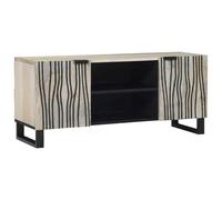 vidaXL Mueble de TV Blanco y Negro - Madera de mango sólido, patas de metal, 105x33,5x46 cm