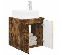 vidaXL Vanidad con Lavabo de Pared Roble Ahumado 49,5 x 41 x 63 cm, Espejo de Pared Moderno, solución compacta para el baño, Almacenamiento Que Ahorra Espacio, diseño Minimalista