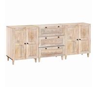 vidaXL Vitrina 3 pcs Blanco 60 x 33 x 75 cm Madera Maciza de Mango, Mueble Auxiliar para Sala, Unidad rectángulo, Armario de Madera de Mango, diseño clásico, organización eficiente