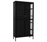 vidaXL Vitrina Estantería Alacena Porcelana Armario Lateral Estudio Oficina Revistas Libros de Acero y Vidrio Templado Negra 90x40x180 cm