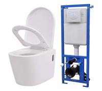 vidaXL WC de pared con enjuague oculto de cerámica blanca