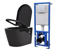 vidaXL WC de pared con enjuague oculto de cerámica negra