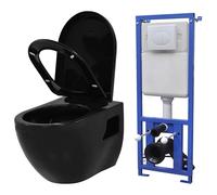 vidaXL WC de pared con enjuague oculto de cerámica negra