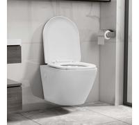 vidaXL WC suspendido con diseño sin bordes de cerámica blanca