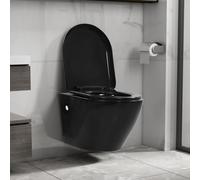 vidaXL WC suspendido con diseño sin bordes de cerámica negro