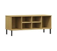 Vidaxl zapatero patas de metal oslo madera maciza marrón 106x35x45 cm
