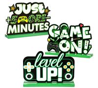 Video Game Table Decorations Pixelated Table Sign Wooden Table Centerpiece, Game On, Level up, Just 5 More Minutes Table Topper, Gaming Party Decoration for boy Kid Birthday Baby Shower Supplies
