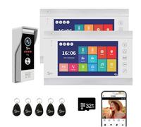 Vídeo portero, cámara de vídeo WiFi con monitor de 7 pulgadas, timbre con cable con 1080P, admite entrada de tarjeta y detección de movimiento, audio bidireccional (1 Timbre+2 Monitor)