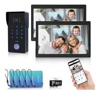 Video timbre WiFi sistema de intercomunicación, timbre de puerta visual de 2 hilos,1080P, pantalla táctil a color de 10'', desbloqueo remoto, audio bidireccional,antialarma (1 Timbre+2 Monitor)