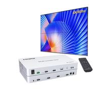 Video Wall Controller 2x2 4K60HZ, HDMI 2.0 TV Wall Controller, Support 3840x2160@60Hz Inputs 4 Output Wall TV, 2x2 1x2 2x1 1x3 3x1 1x4 14 modos,remote&RS232 control,with Out Audio & Meo & mmory