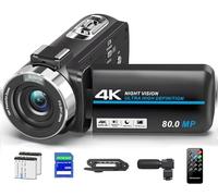 Videocámara 4K 80MP Ultra HD Vlogging Cámara para YouTube 18X Digital Zoom Recorder IR Night Version 7.6 cm IPS HD Pantalla con estabilizador de mano, micrófono, control remoto y tarjeta SD de 32 GB