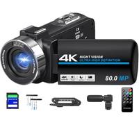 Videocámara 4K Ultra HD 80MP Vlogging Cámara para YouTube 18X Digital Zoom Recorder IR Night Version 7.6 cm IPS HD Pantalla con estabilizador de mano, micrófono, tarjeta SD de 32 GB y control remoto
