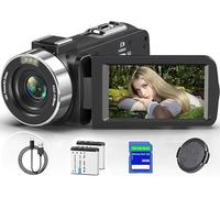 Videocámara 4K Ultra HD de 80 MP para YouTube 18X Zoom digital de 3 pulgadas IPS 270° de pantalla IR de visión nocturna grabadora con tarjeta SD de 32 GB, tapa de lente y 2 baterías