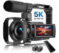 Videocámara 5K, cámara de Video de 48 MP, WiFi, visión Nocturna, cámara de vlogging, Zoom Digital de 16X, Pantalla táctil, antivibración de 6 Ejes con micrófono Externo, Parasol de Lente