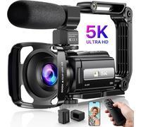 Videocámara 5K UHD 48MP WiFi Vlogging Cámara para YouTube IR Visión Nocturna Anti-Shake 16X Zoom Digital 3 pulgadas Cámara de visualización táctil con micrófono, estabilizador de mano, parasol de