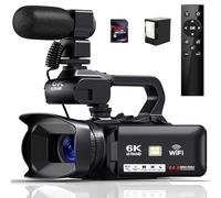 Videocámara 6K con 64MP, zoom digital de 18X, visión nocturna IR, pantalla táctil de 4.0 pulgadas, WiFi, batería de 4500 mAh, tarjeta SD de 64 GB, estabilizador y control remoto