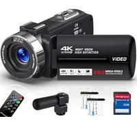 Videocámara 6K con 64MP, zoom digital de 18X, visión nocturna IR, pantalla táctil de 4.0 pulgadas, WiFi, batería de 4500 mAh, tarjeta SD de 64 GB, estabilizador y control remoto