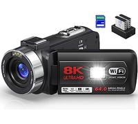 Videocámara 8K, visión nocturna IR, zoom digital 18X, pantalla táctil, WiFi para YouTube, incluye tarjeta SD de 32G, control remoto, micrófono, 2 baterías