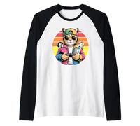 Videojuego Cool Cat Gamer Dad with Kittens Retro Sunset Camiseta Manga Raglan
