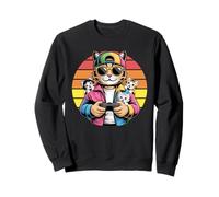 Videojuego Cool Cat Gamer Dad with Kittens Retro Sunset Sudadera